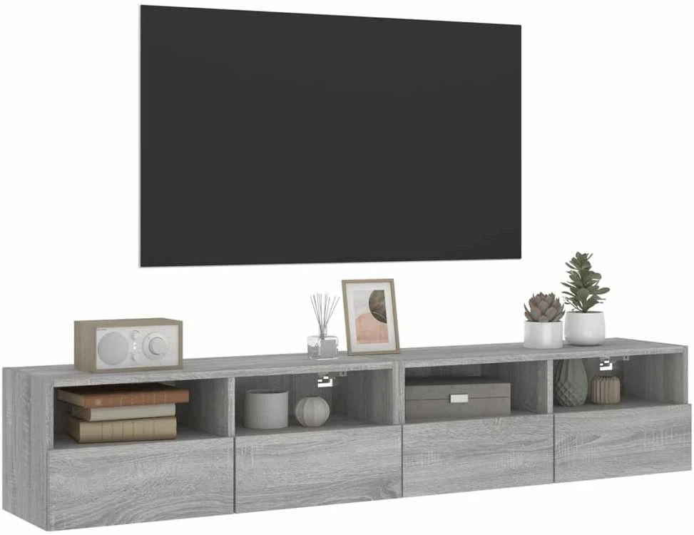 TV staliukas Sieninės TV spintelės, 2vnt., pilkos, 80x30x30cm, mediena