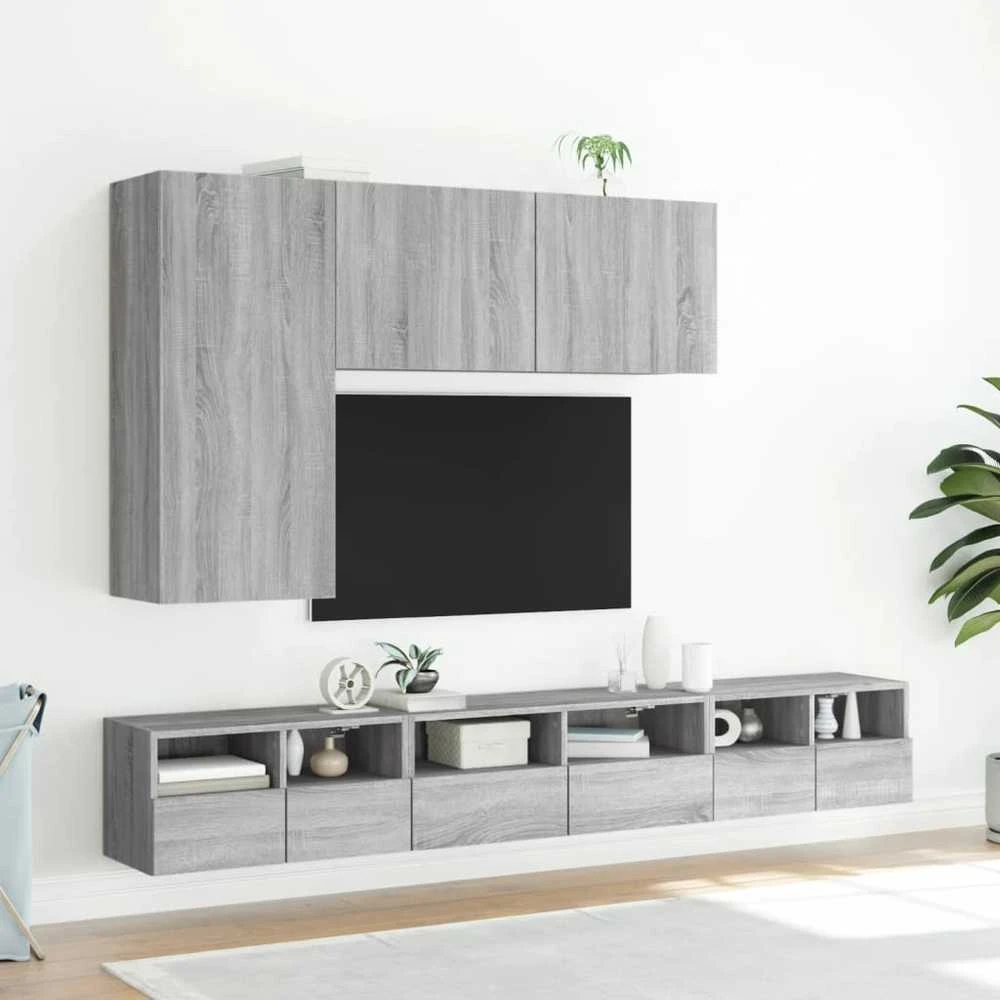 TV staliukas Sieninės TV spintelės, 2vnt., pilkos, 60x30x30cm, mediena