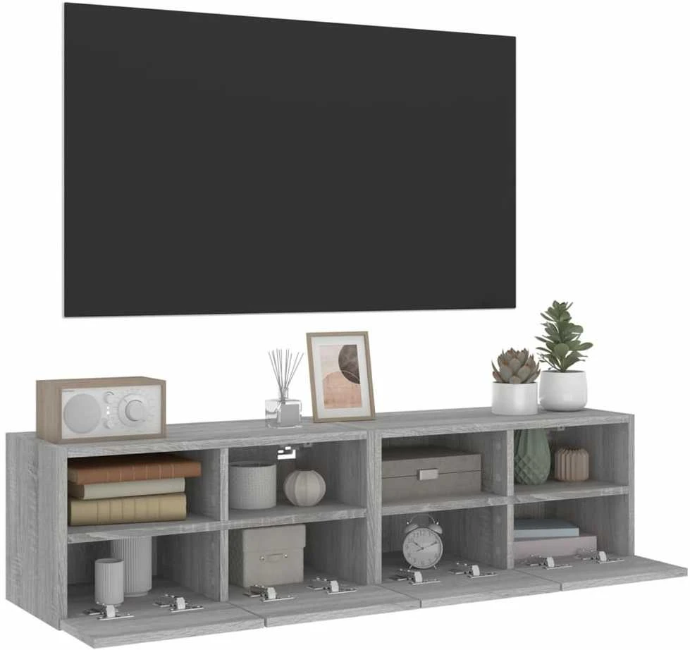 TV staliukas Sieninės TV spintelės, 2vnt., pilkos, 60x30x30cm, mediena