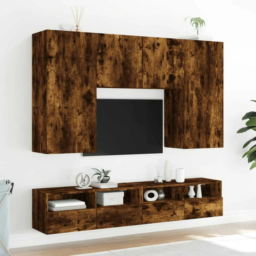 TV staliukas Sieninės TV spintelės, 2vnt., dūminės, 100x30x30cm, mediena