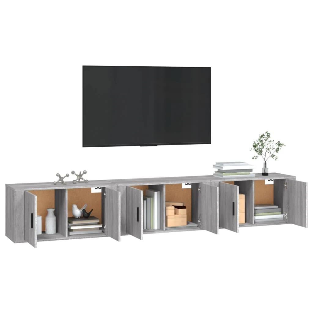 TV staliukas Sieninės TV spintelės, 3vnt., pilkos ąžuolo, 80x34,5x40cm