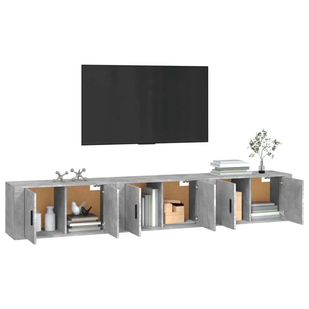 TV staliukas Sieninės TV spintelės, 3vnt., betono pilkos, 80x34,5x40cm