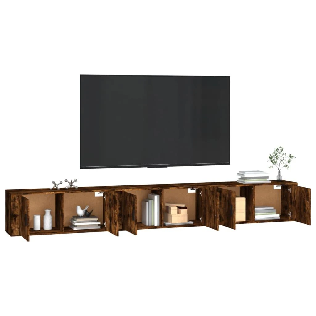 TV staliukas Sieninės TV spintelės, 3vnt., dūminio ąžuolo, 100x34,5x40cm