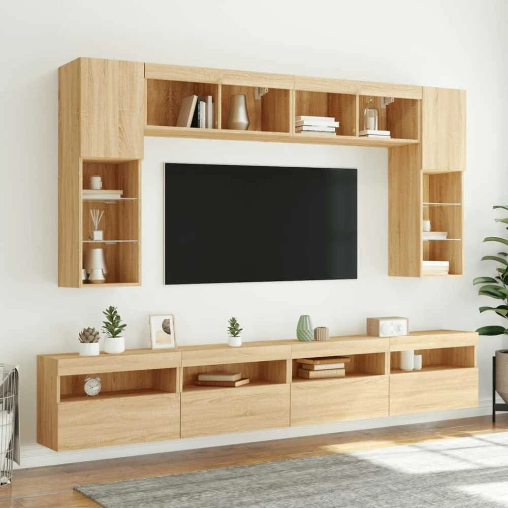 TV staliukas Sieninės TV spintelės su LED, 2vnt., sonoma ąžuolo, 60x30x40cm