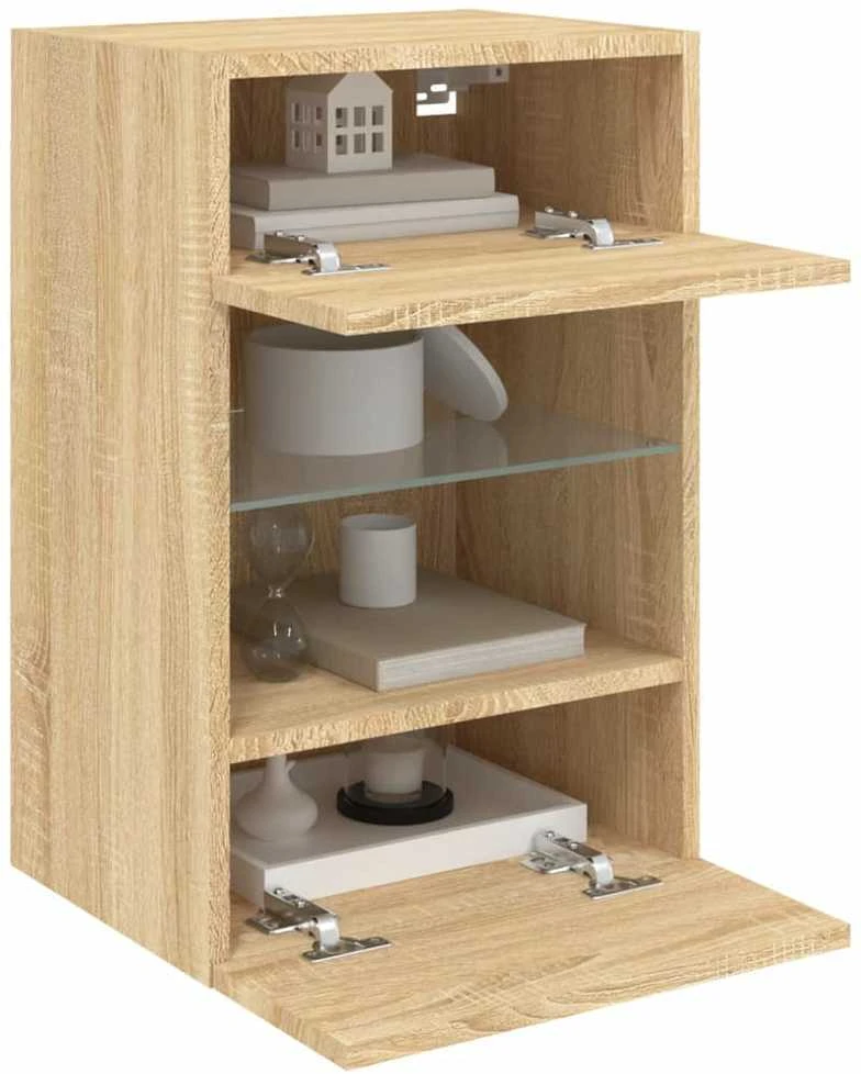 TV staliukas Sieninės TV spintelės su LED, 2vnt., ąžuolo, 40x30x60,5cm