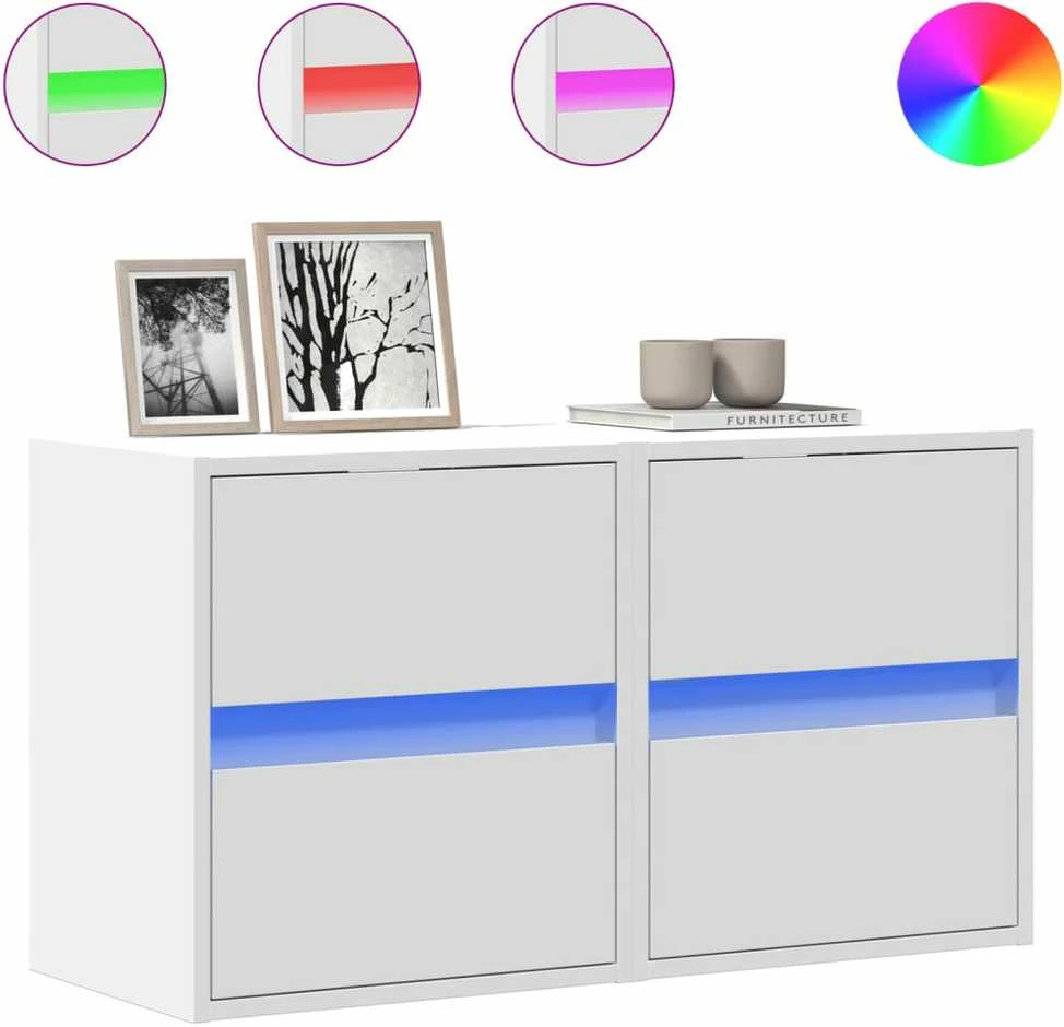TV staliukas Sieninės TV spintelės su LED, 2vnt., baltos, 41x31x45cm