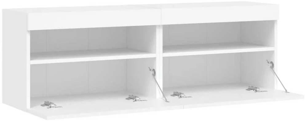 TV staliukas Sieninės TV spintelės su LED, 2vnt., baltos, 60x30x40cm
