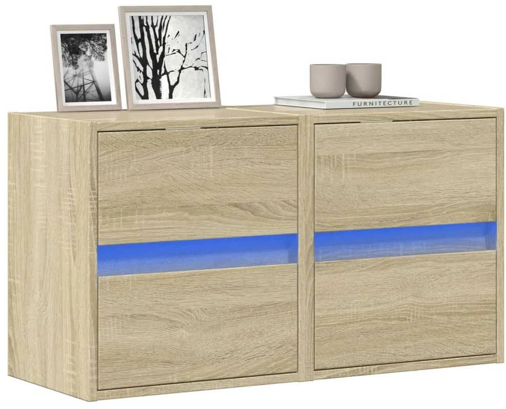 TV staliukas Sieninės TV spintelės su LED, 2vnt., sonoma ąžuolo, 41x31x45cm