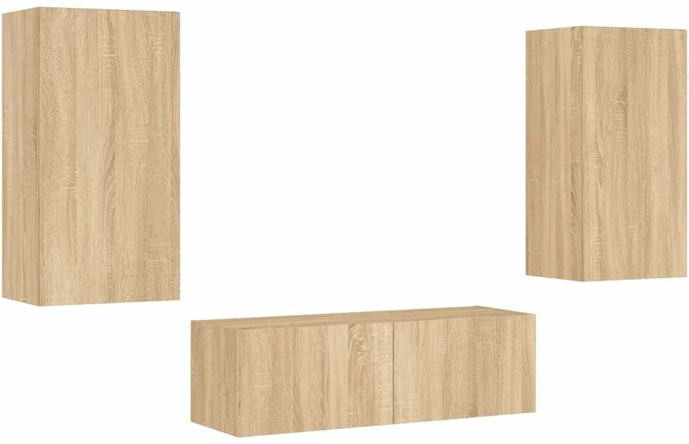 TV staliukas Sieninės TV spintelės su LED lemputėmis, 3 dalių, ąžuolo