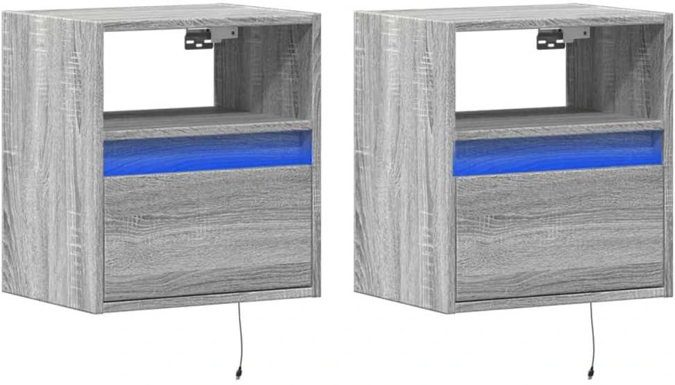 TV staliukas Sieninės TV spintelės su LED, 2vnt., pilkos, 41x31x45cm