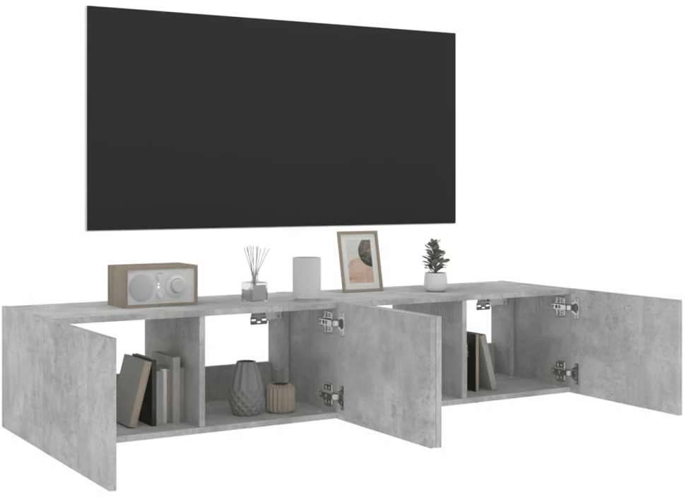 TV staliukas Sieninės TV spintelės su LED, 2vnt., betono pilkos, 80x35x31cm