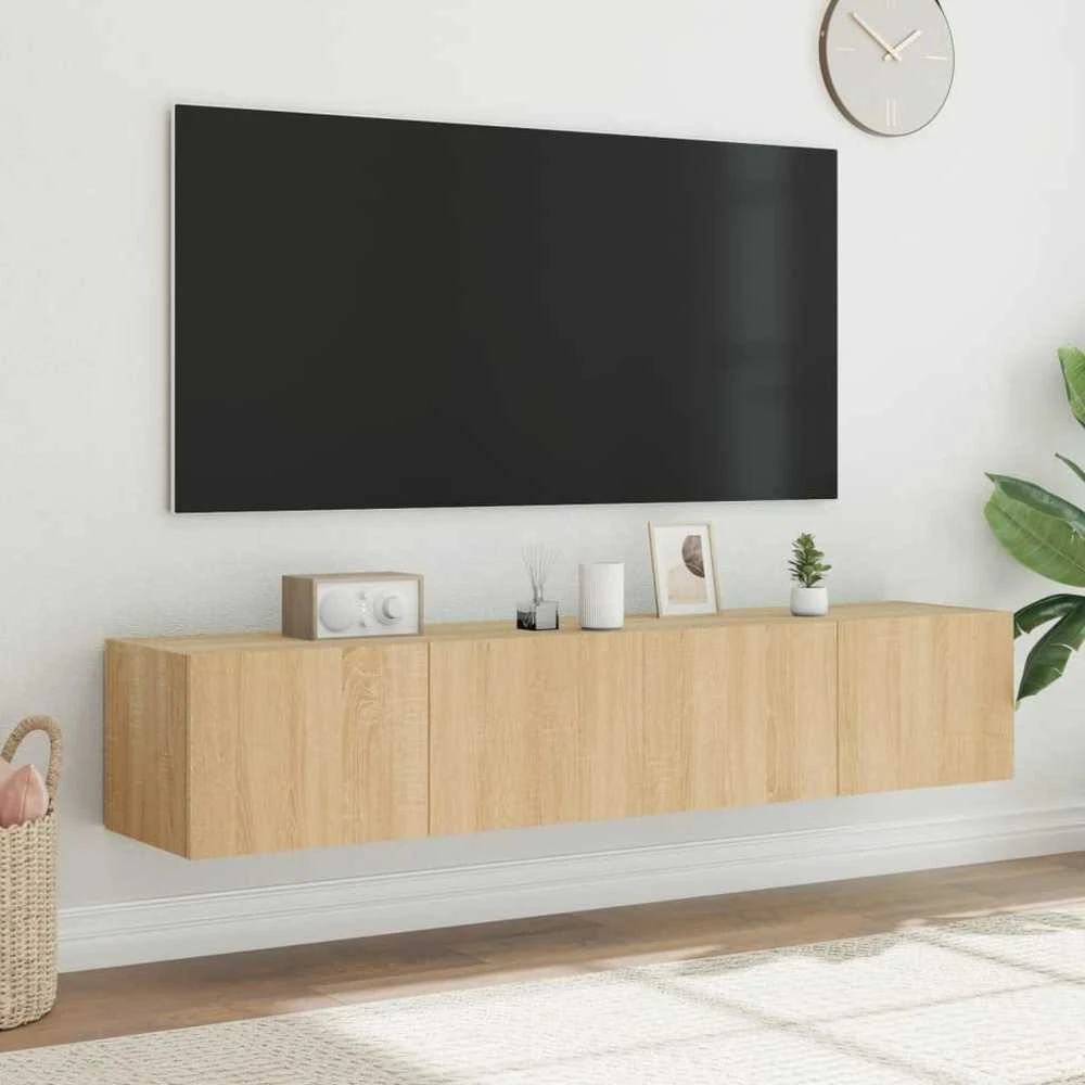 TV staliukas Sieninės TV spintelės su LED, 2vnt., sonoma ąžuolo, 80x35x31cm