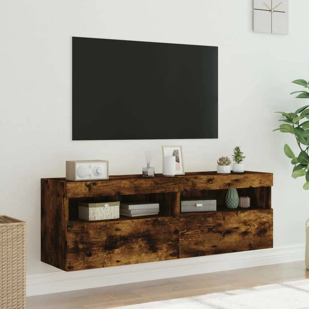 TV staliukas Sieninės TV spintelės su LED, 2vnt., dūminės ąžuolo, 60x30x40cm