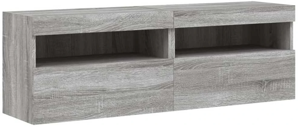 TV staliukas Sieninės TV spintelės su LED, 2vnt., pilka ąžuolo, 60x30x40cm