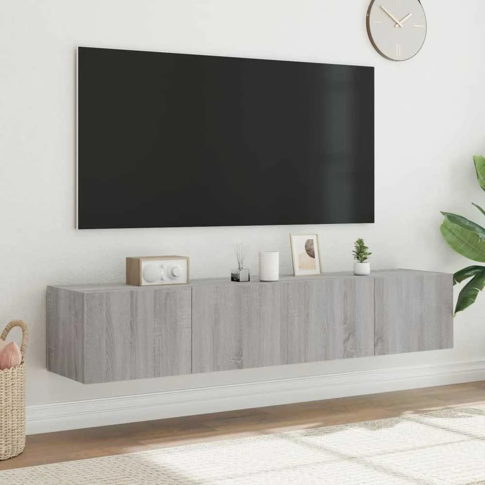 TV staliukas Sieninės TV spintelės su LED, 2vnt., pilkos ąžuolo, 80x35x31cm