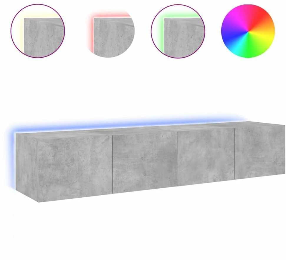 TV staliukas Sieninės TV spintelės su LED, 2vnt., betono pilkos, 80x35x31cm