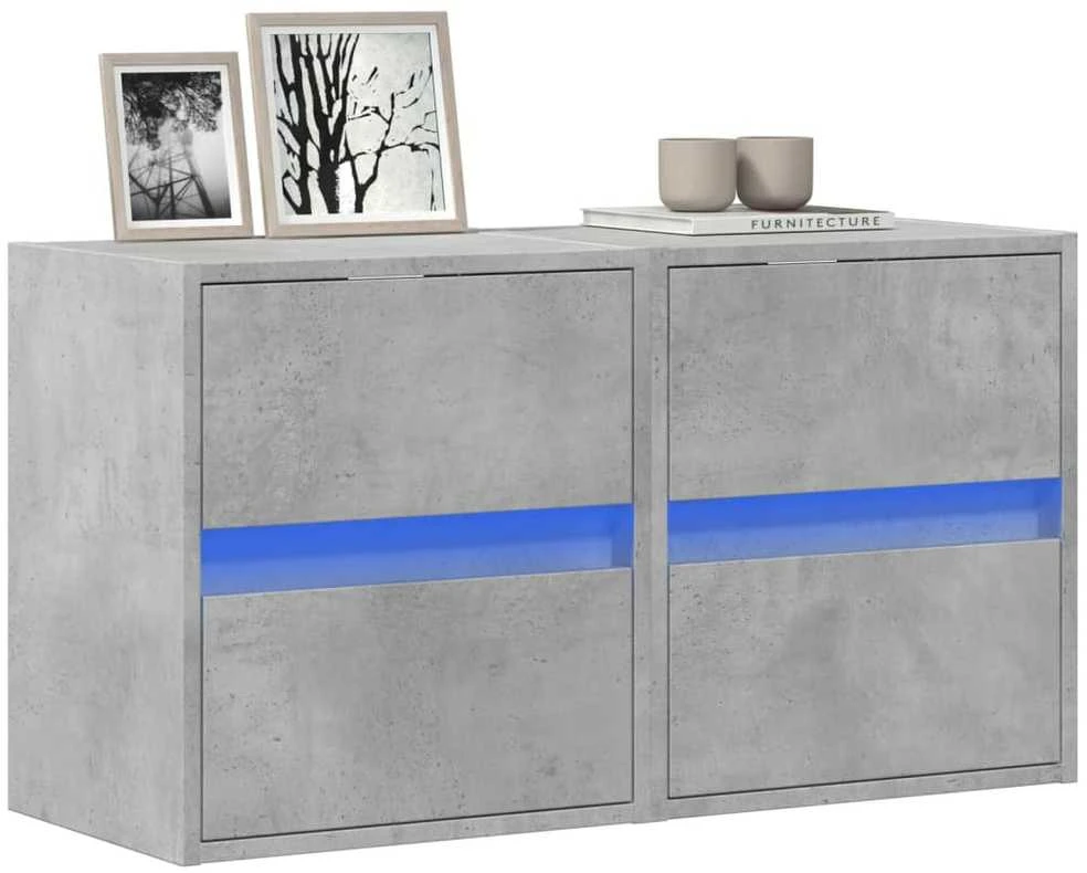 TV staliukas Sieninės TV spintelės su LED, 2vnt., betono pilkos, 41x31x45cm