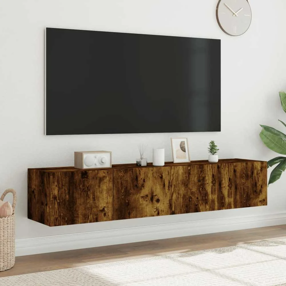 TV staliukas Sieninės TV spintelės su LED, 2vnt., dūminės ąžuolo, 80x35x31cm