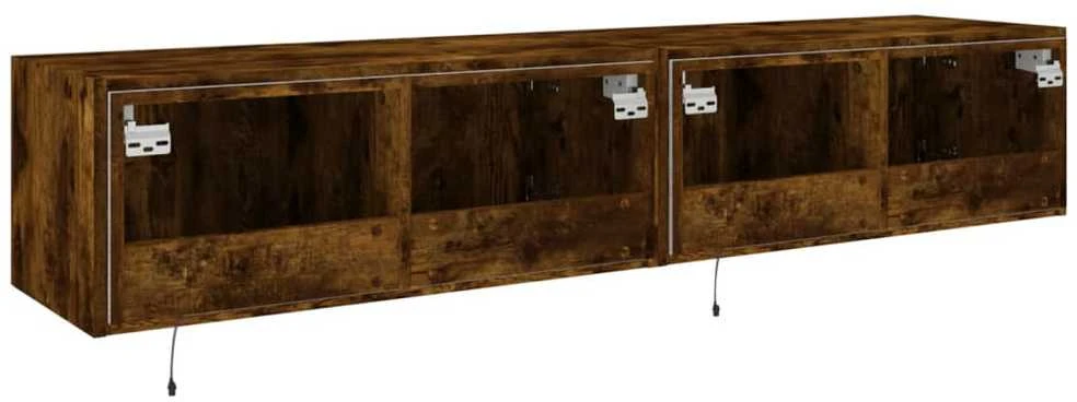 TV staliukas Sieninės TV spintelės su LED, 2vnt., dūminės ąžuolo, 80x35x31cm