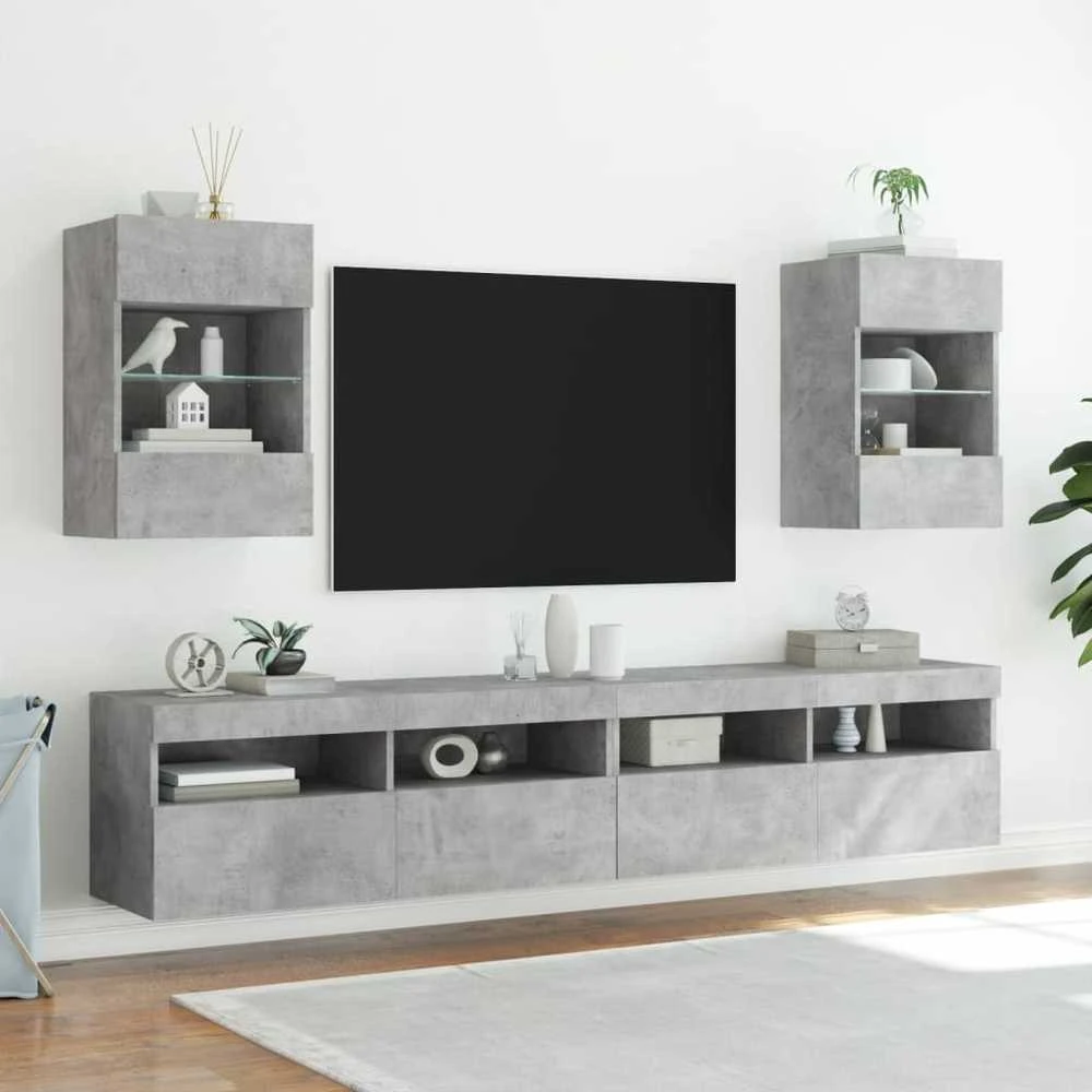TV staliukas Sieninės TV spintelės su LED, 2vnt., betono, 40x30x60,5cm