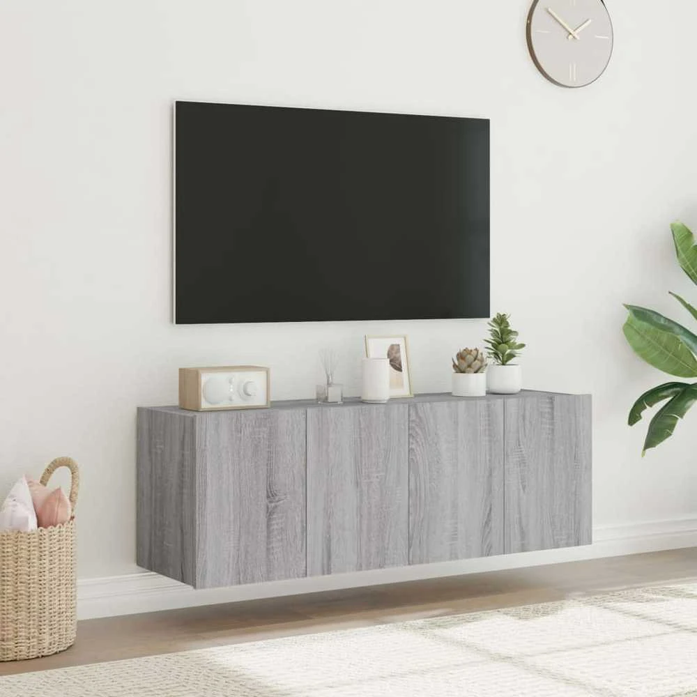 TV staliukas Sieninės TV spintelės su LED, 2vnt., pilkos ąžuolo, 60x35x41cm