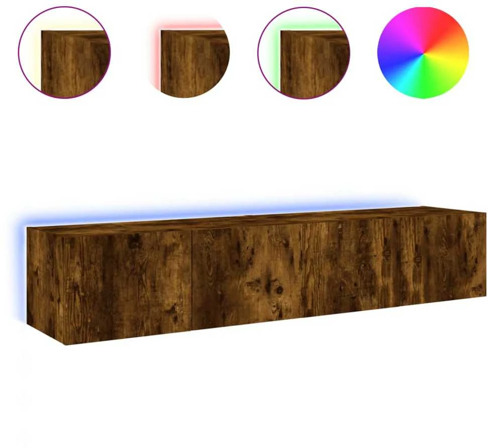 TV staliukas Sieninės TV spintelės su LED, 2vnt., dūminės ąžuolo, 80x35x31cm