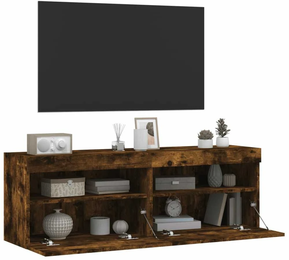 TV staliukas Sieninės TV spintelės su LED, 2vnt., dūminės ąžuolo, 60x30x40cm