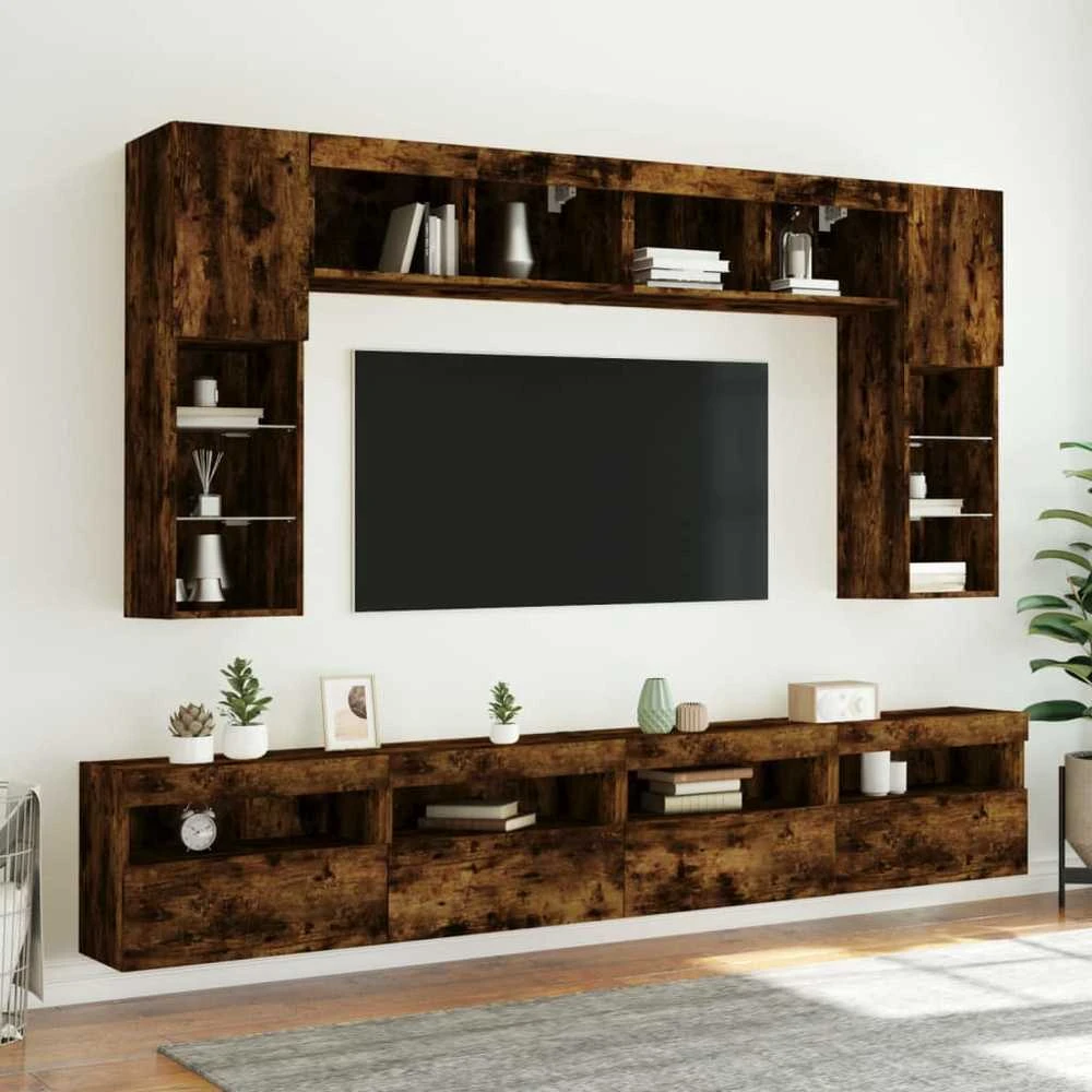 TV staliukas Sieninės TV spintelės su LED, 2vnt., dūminės ąžuolo, 60x30x40cm