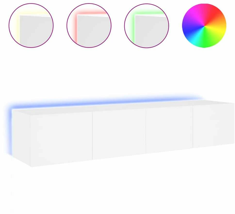 TV staliukas Sieninės TV spintelės su LED, 2vnt., baltos, 80x35x31cm