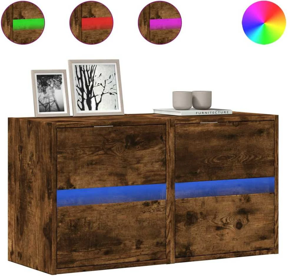 TV staliukas Sieninės TV spintelės su LED, 2vnt., dūminio ąžuolo, 41x31x45cm