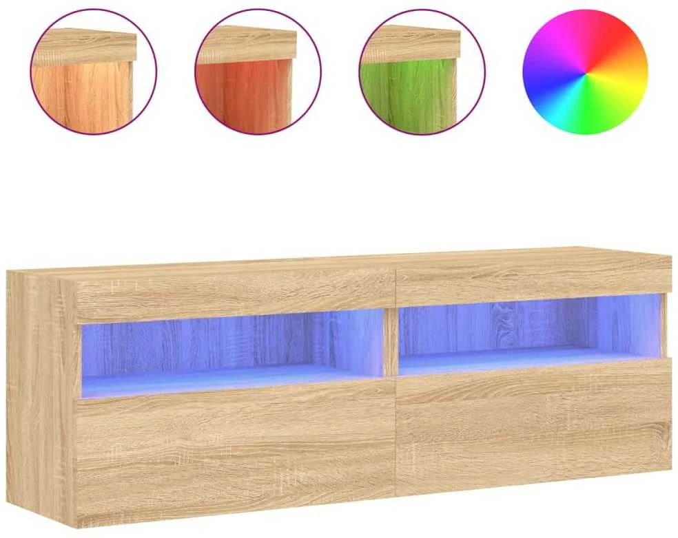 TV staliukas Sieninės TV spintelės su LED, 2vnt., sonoma ąžuolo, 60x30x40cm