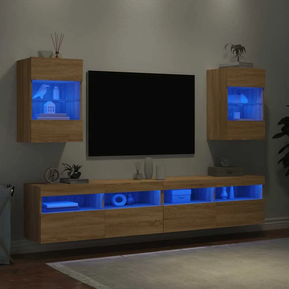 TV staliukas Sieninės TV spintelės su LED, 2vnt., ąžuolo, 40x30x60,5cm