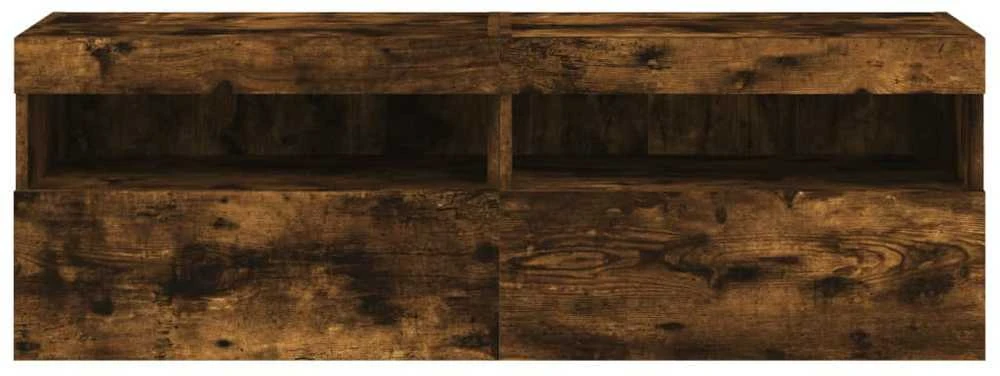 TV staliukas Sieninės TV spintelės su LED, 2vnt., dūminės ąžuolo, 60x30x40cm