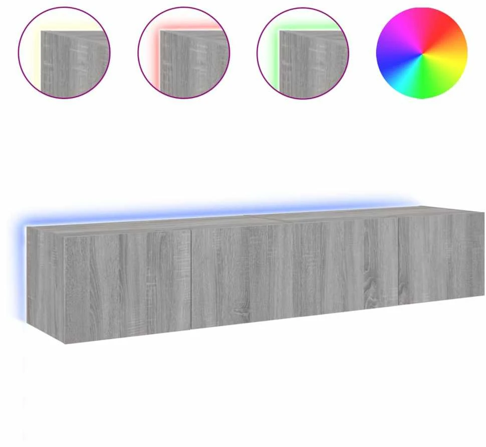 TV staliukas Sieninės TV spintelės su LED, 2vnt., pilkos ąžuolo, 80x35x31cm