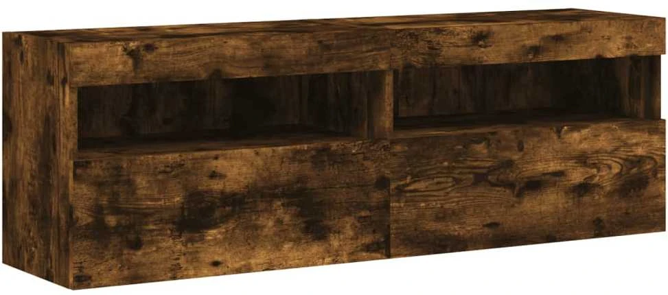TV staliukas Sieninės TV spintelės su LED, 2vnt., dūminės ąžuolo, 60x30x40cm