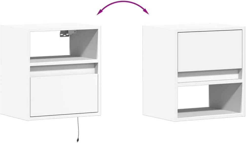 TV staliukas Sieninės TV spintelės su LED, 2vnt., baltos, 41x31x45cm