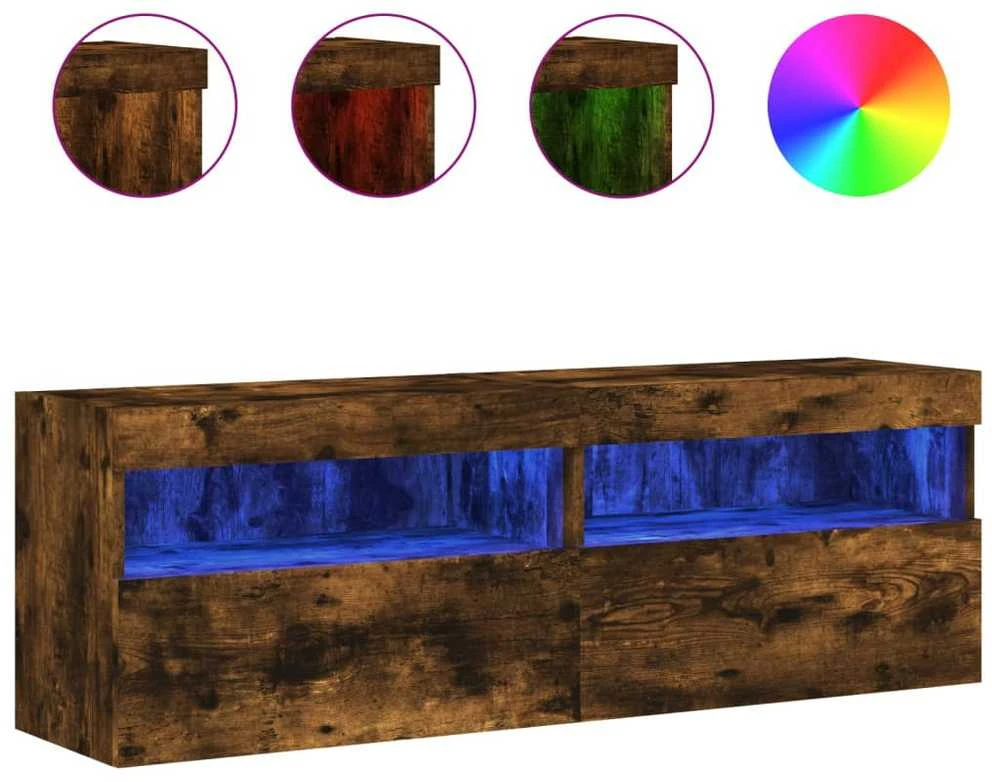 TV staliukas Sieninės TV spintelės su LED, 2vnt., dūminės ąžuolo, 60x30x40cm