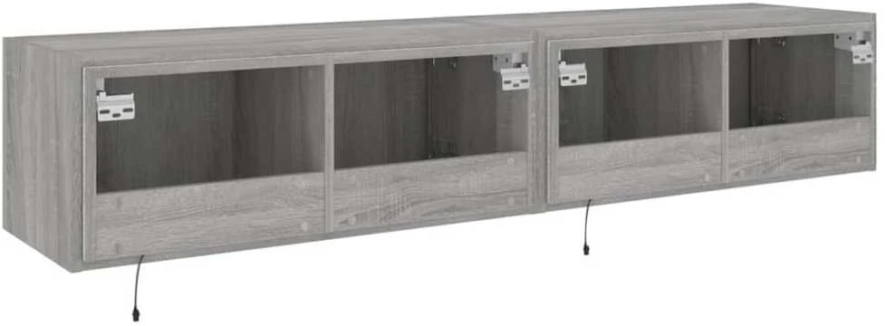 TV staliukas Sieninės TV spintelės su LED, 2vnt., pilkos ąžuolo, 80x35x31cm