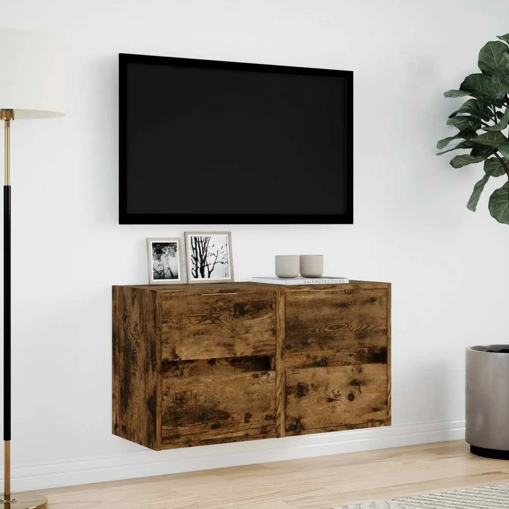 TV staliukas Sieninės TV spintelės su LED, 2vnt., dūminio ąžuolo, 41x31x45cm