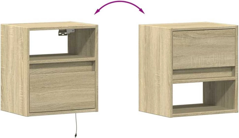 TV staliukas Sieninės TV spintelės su LED, 2vnt., sonoma ąžuolo, 41x31x45cm