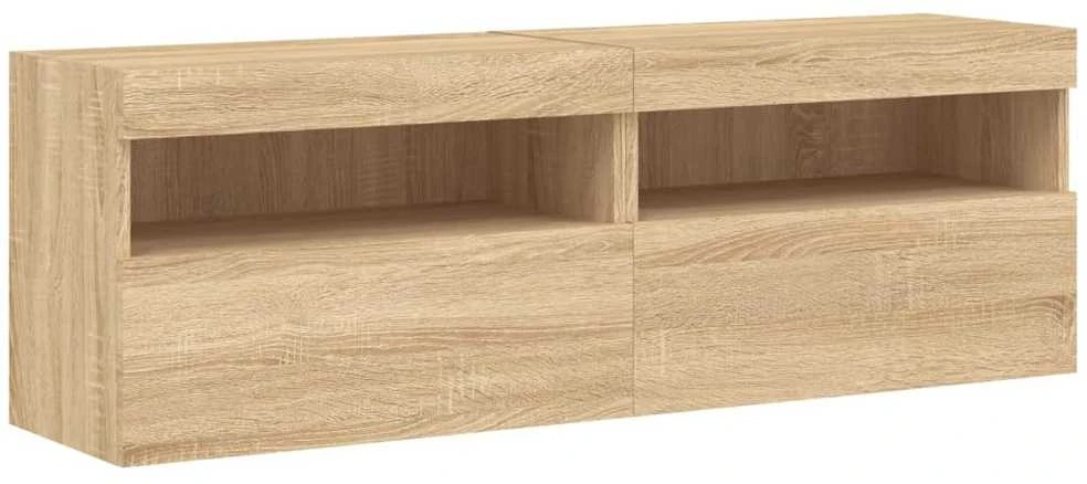 TV staliukas Sieninės TV spintelės su LED, 2vnt., sonoma ąžuolo, 60x30x40cm