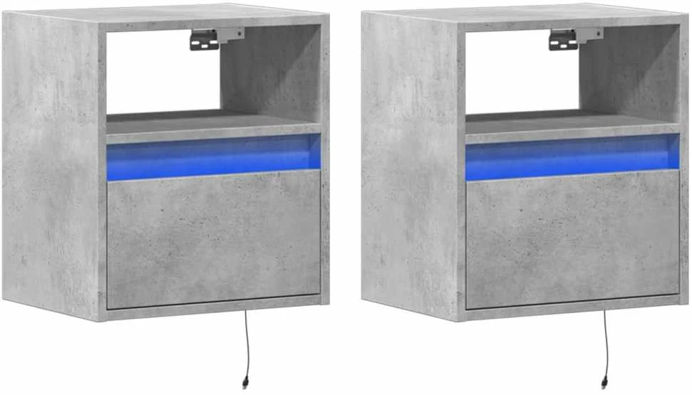 TV staliukas Sieninės TV spintelės su LED, 2vnt., betono pilkos, 41x31x45cm