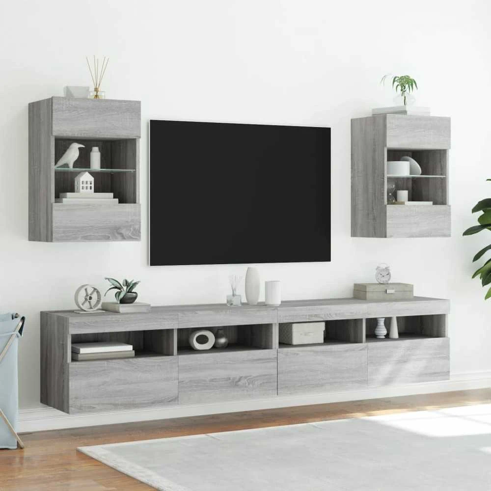 TV staliukas Sieninės TV spintelės su LED, 2vnt., pilkos, 40x30x60,5cm