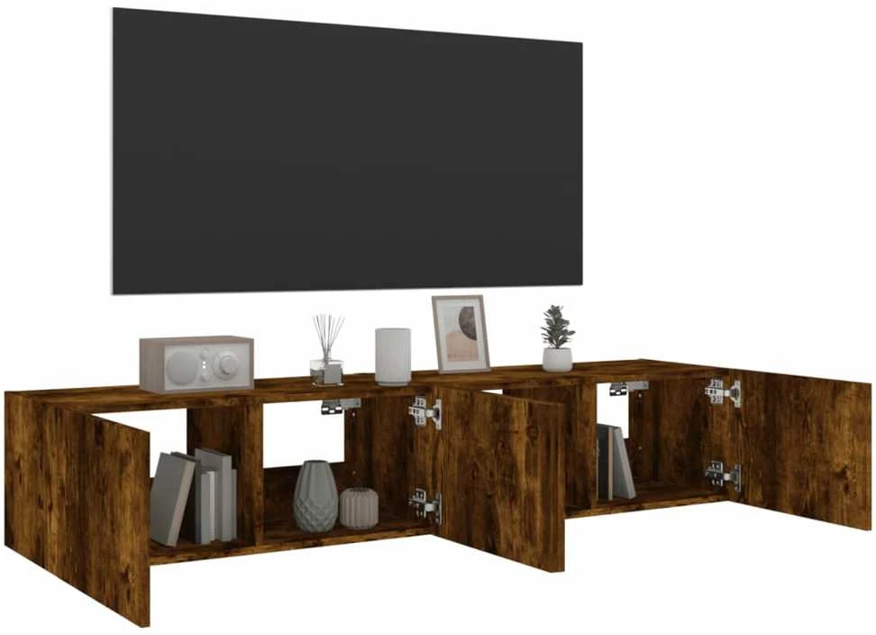 TV staliukas Sieninės TV spintelės su LED, 2vnt., dūminės ąžuolo, 80x35x31cm