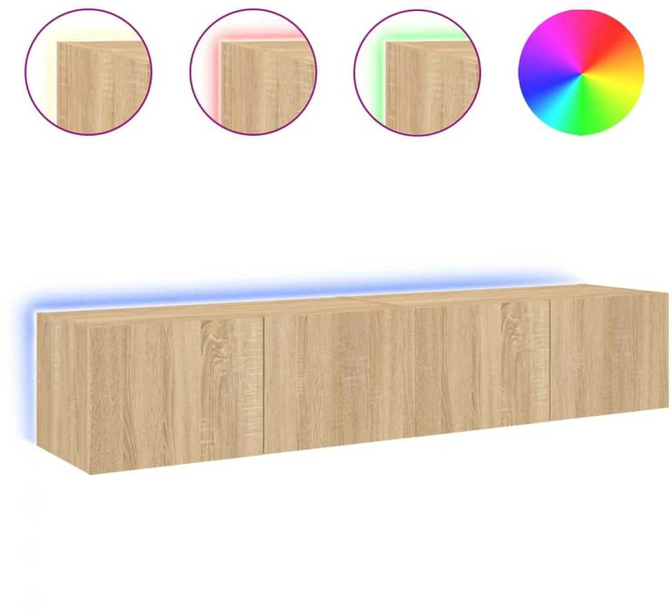 TV staliukas Sieninės TV spintelės su LED, 2vnt., sonoma ąžuolo, 80x35x31cm