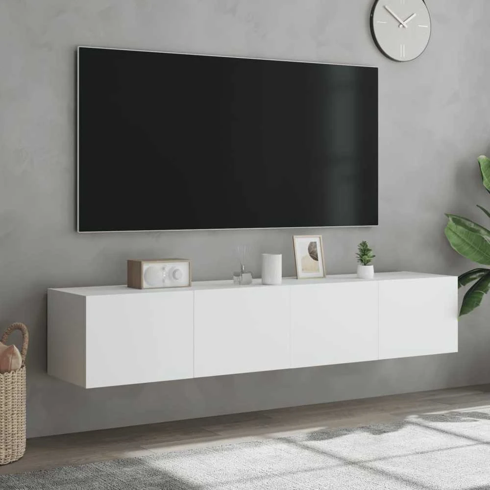 TV staliukas Sieninės TV spintelės su LED, 2vnt., baltos, 80x35x31cm