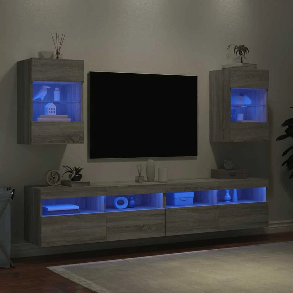 TV staliukas Sieninės TV spintelės su LED, 2vnt., pilkos, 40x30x60,5cm