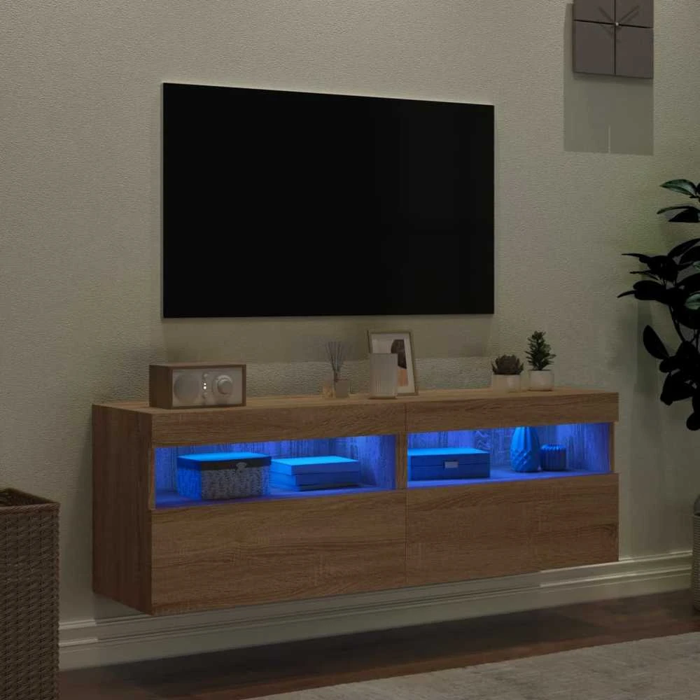 TV staliukas Sieninės TV spintelės su LED, 2vnt., sonoma ąžuolo, 60x30x40cm