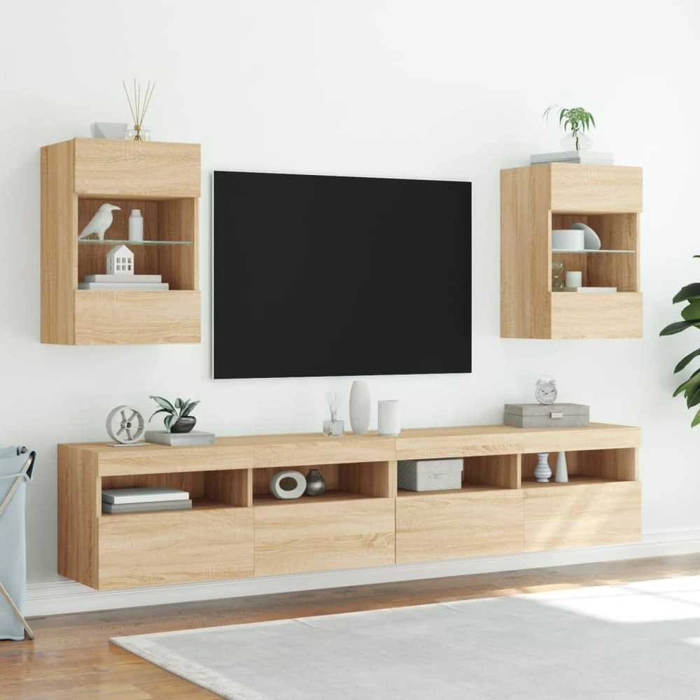 TV staliukas Sieninės TV spintelės su LED, 2vnt., ąžuolo, 40x30x60,5cm