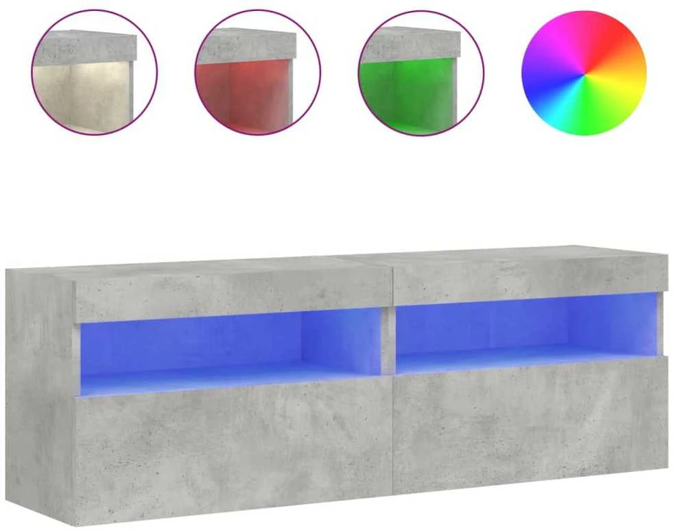 TV staliukas Sieninės TV spintelės su LED, 2vnt., betono pilkos, 60x30x40cm